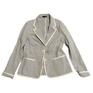 Blue and white pinstriped blazer jacket  by Renuar size 6